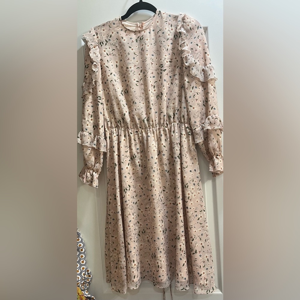 Floral Pink Ruffle Midi Dress